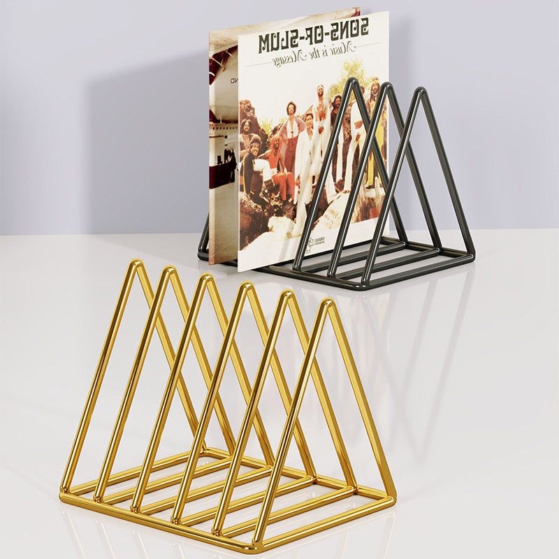 Triangular Metal Wire Record & Book Organizer Rack