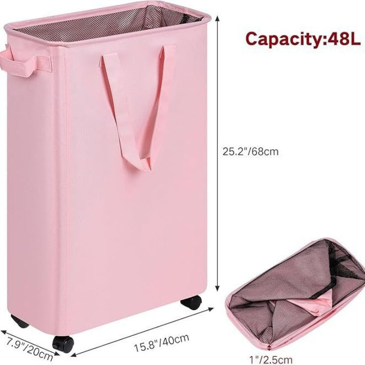 Foldable laundry basket with wheels and practical lid