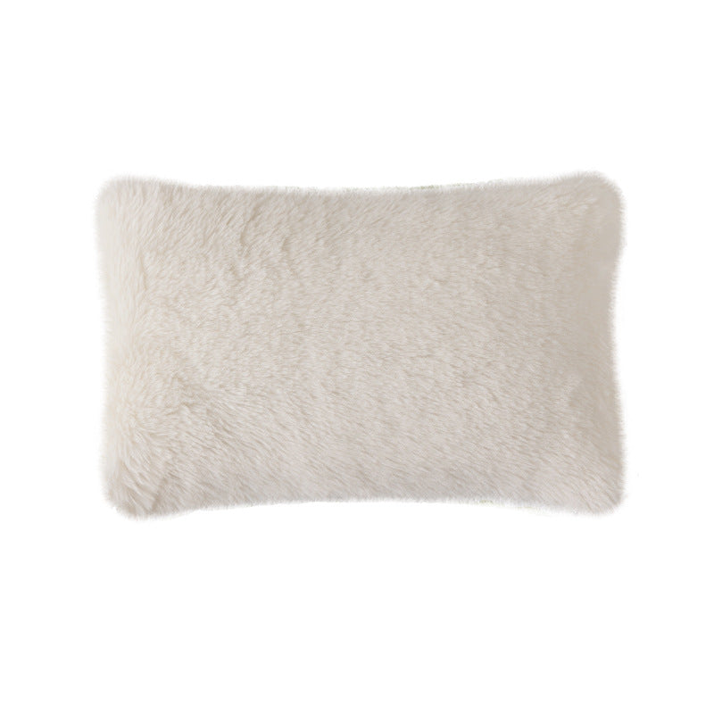 Rectangular faux fur decorative cushion with wavy plush surface