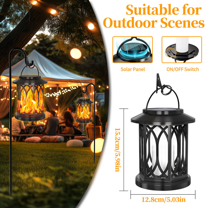Outdoor Solar-Powered Metal Hanging Light with Decorative Grid and Flickering LED Candle