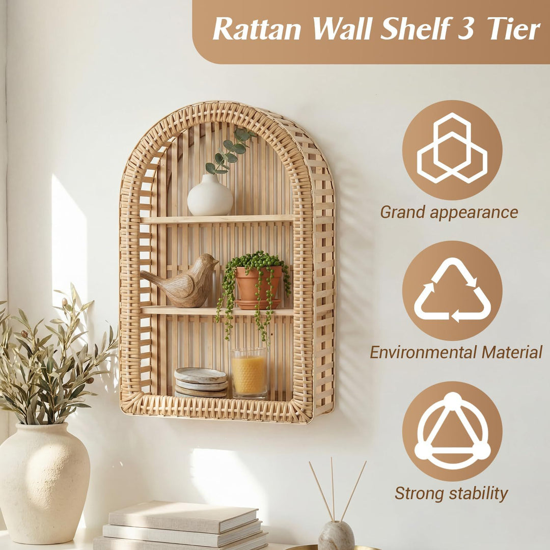 Round Wall Shelf Made of Natural Rattan