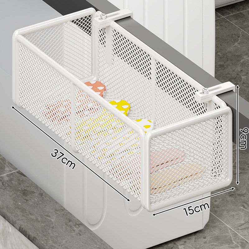 Over-Cabinet Mesh Hanging Storage Basket with Integrated Hooks and Drainable Metal Grid