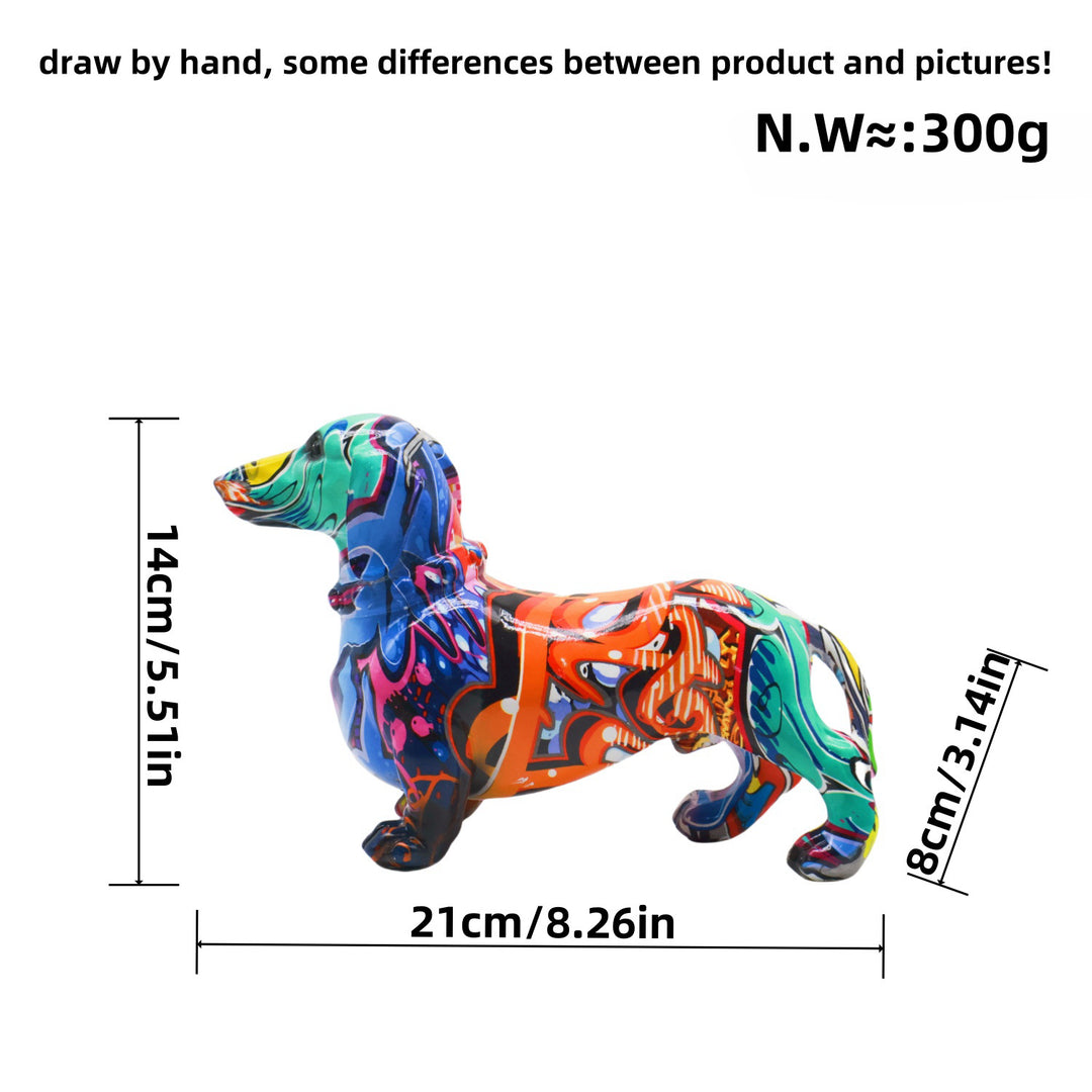 Colorful decorative figure of a dachshund in graffiti style