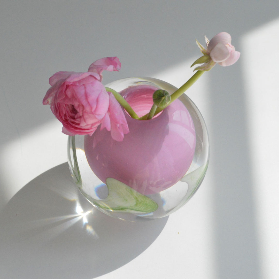 Hand-Blown Art Glass Decorative Bud Vase with Encased Organic Swirl and Clear Base