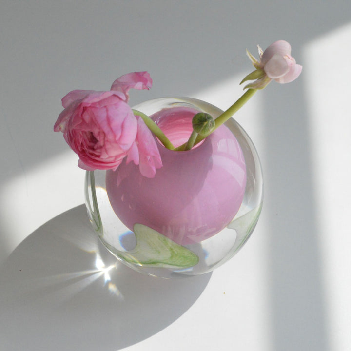 Hand-Blown Art Glass Decorative Bud Vase with Encased Organic Swirl and Clear Base