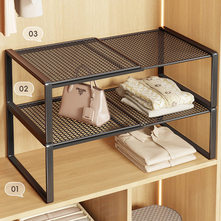 Adjustable Metal Mesh Closet Shelf Riser Organizer