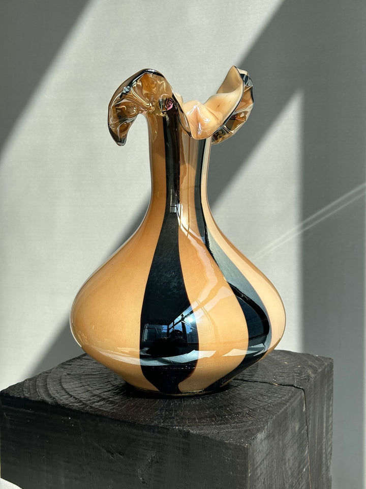 Decorative Handblown Glass Vase with Sculptural Pumpkin Body and Flared Neck