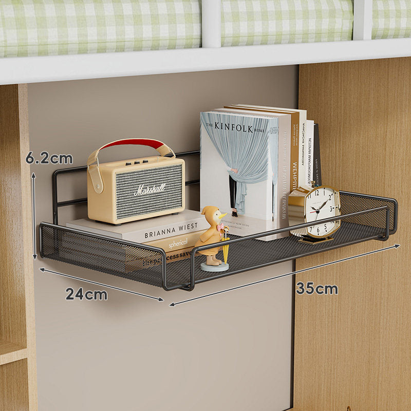Wall-Mounted Ventilated Mesh Floating Shelf with Front Guard for Bedside and Desk Organizer