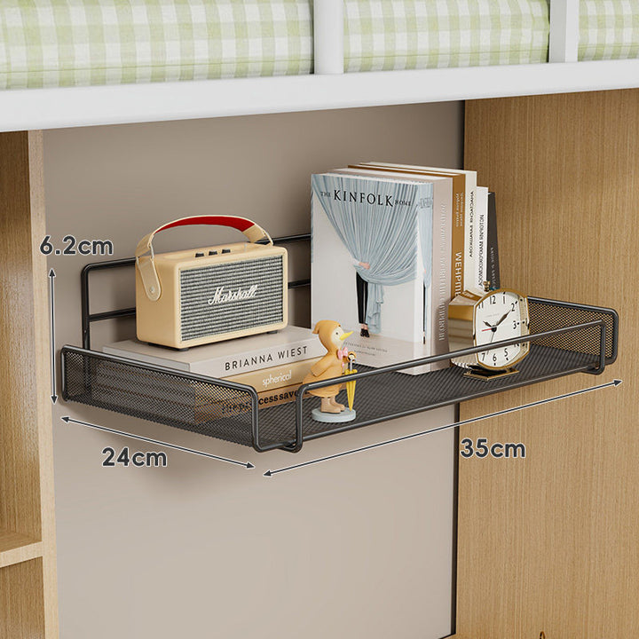 Wall-Mounted Ventilated Mesh Floating Shelf with Front Guard for Bedside and Desk Organizer