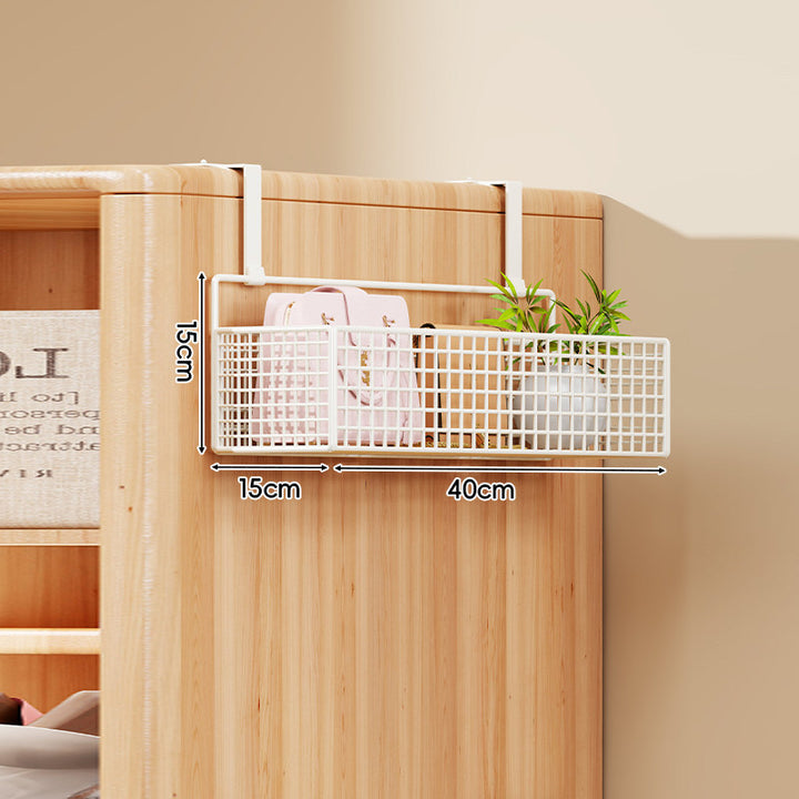 Over-Door Four-Tier Metal Mesh Hanging Storage Organizer with Integrated Hooks