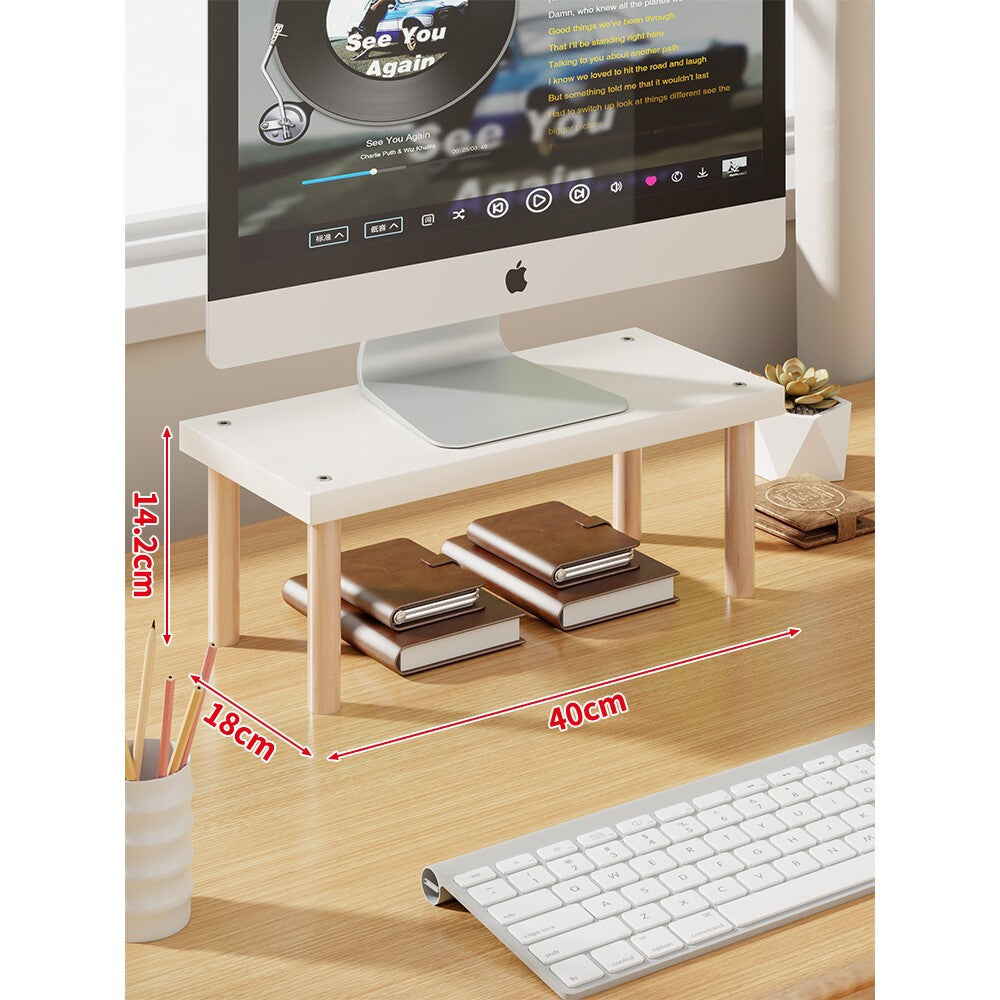 Elevated Wooden-Leg Monitor Riser with Under-Shelf Storage