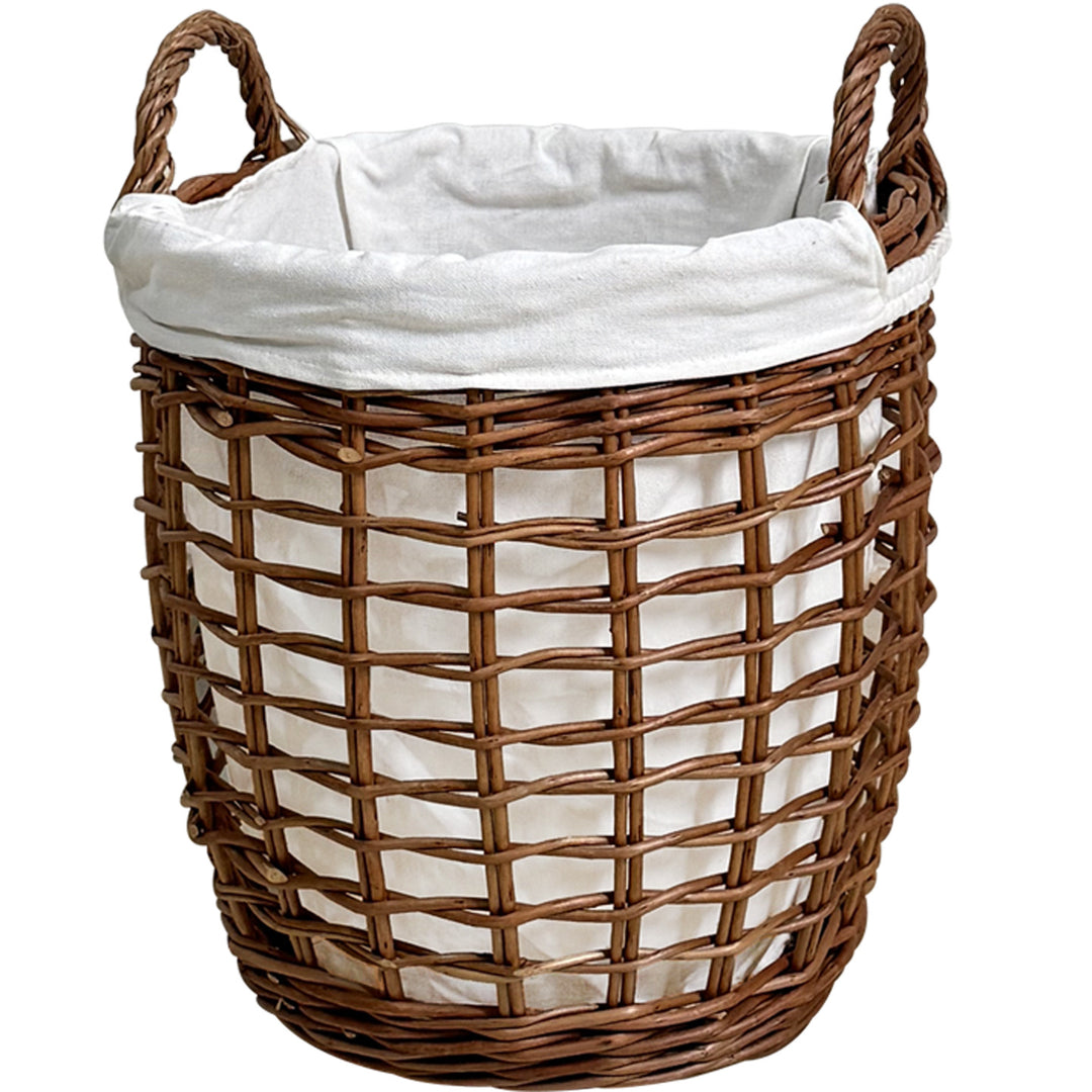 Handcrafted laundry basket with fabric cover
