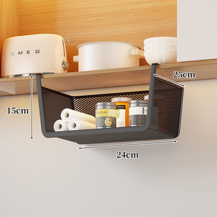 Under-Shelf Sliding Hanging Kitchen Storage Basket Organizer with Ventilated Metal Base and Rail Mount