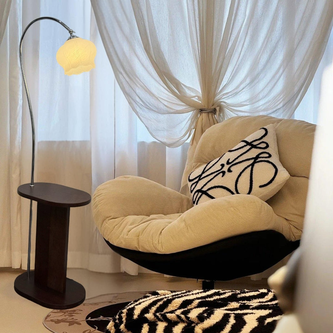 Modern arch floor lamp with integrated side table