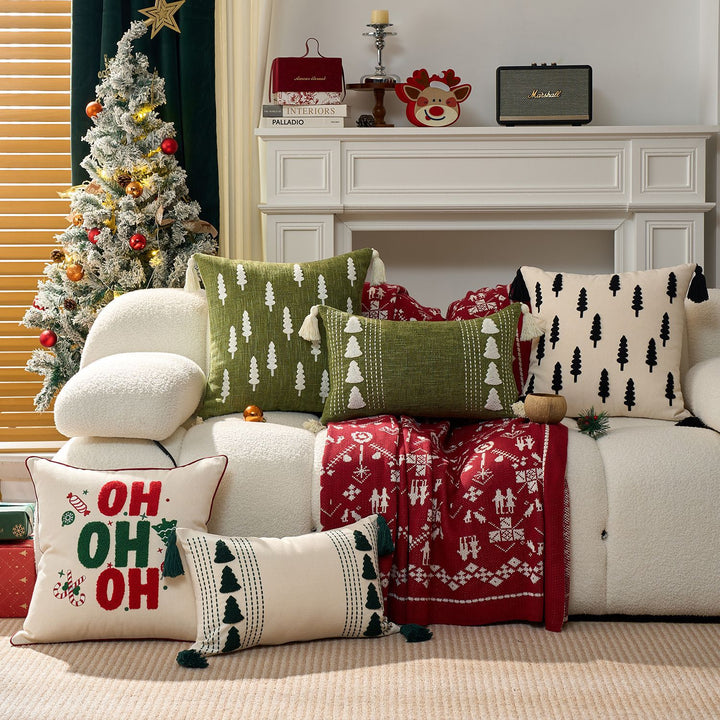 Decorative Holiday Throw Pillow Set with Tassels