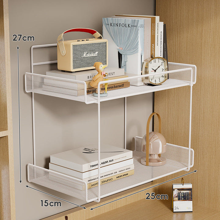Wall-Mounted Ventilated Mesh Floating Shelf with Front Guard for Bedside and Desk Organizer