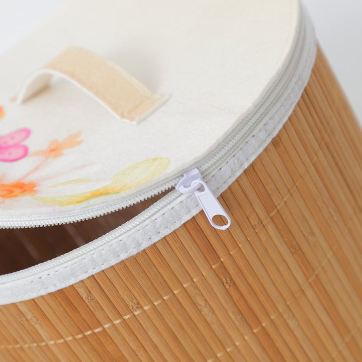 Storage basket with zipper and floral design
