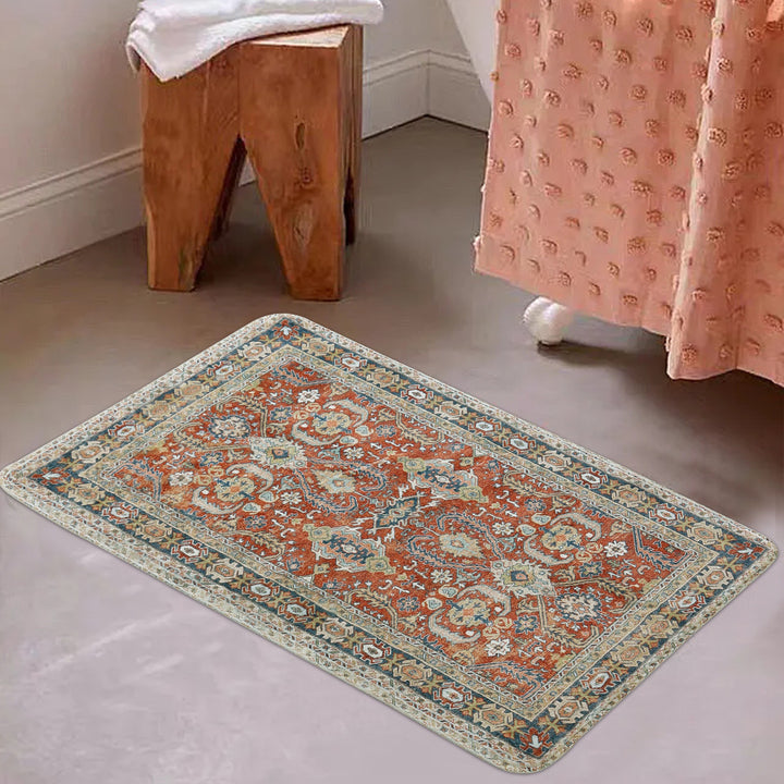 Vintage-inspired runner rug for hallway and kitchen with medallion pattern and non-slip backing