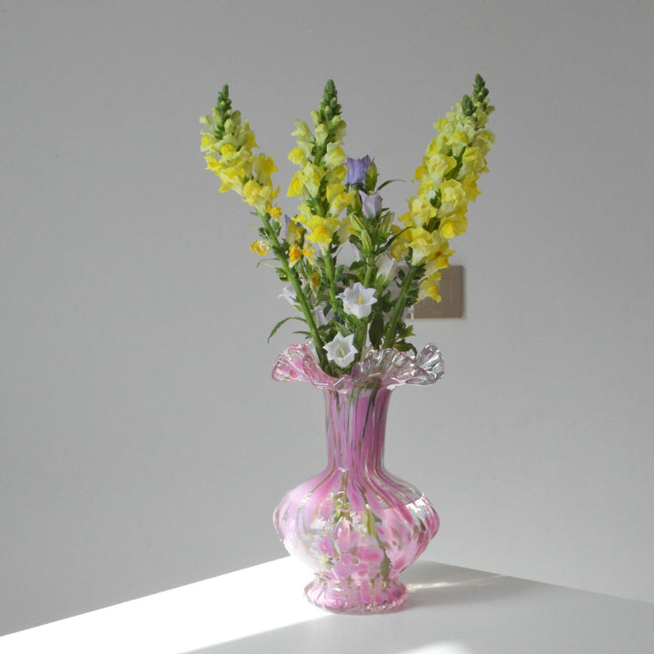 Hand-Blown Ruffled-Lip Iridescent Bulb Vase