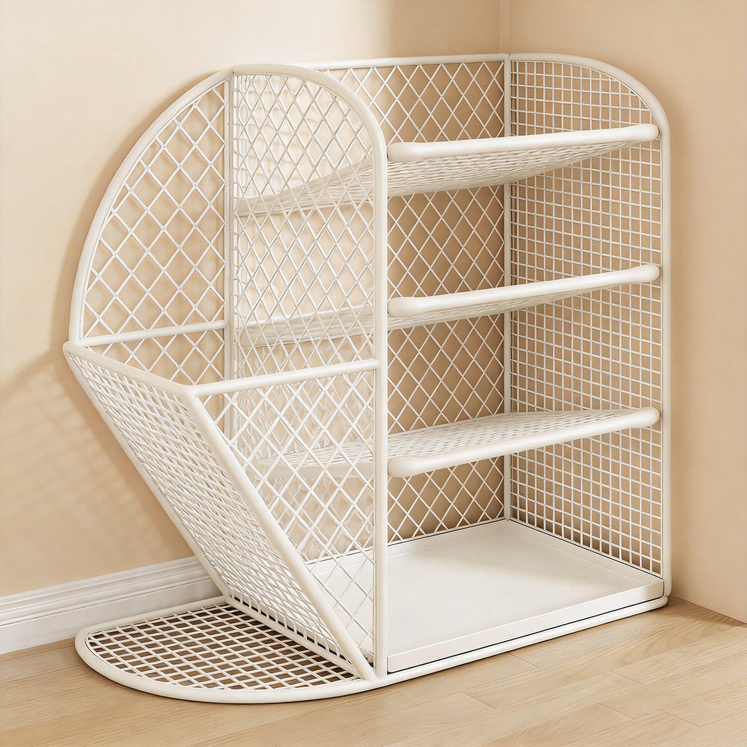 Indoor Corner Cat Climbing Tower with Mesh Lattice Multi-Level Shelves