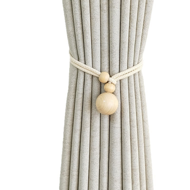 Elegant curtain holder with wooden beads