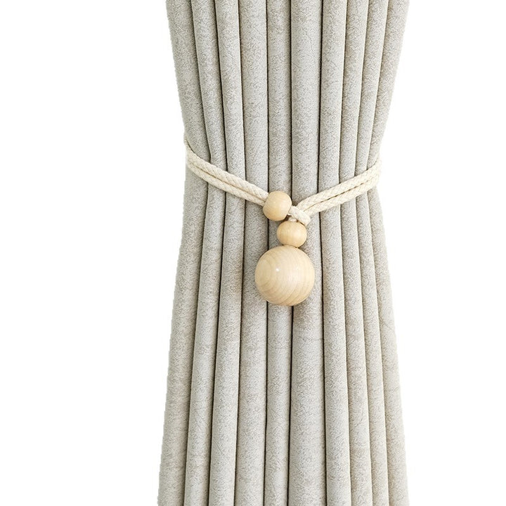 Elegant curtain holder with wooden beads