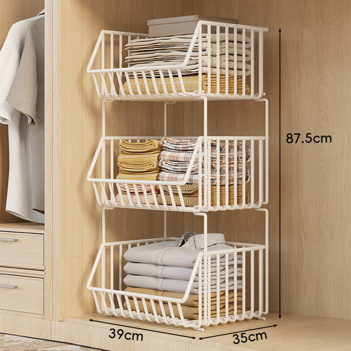 Three-Tier Stackable Wire Closet Basket Organizer