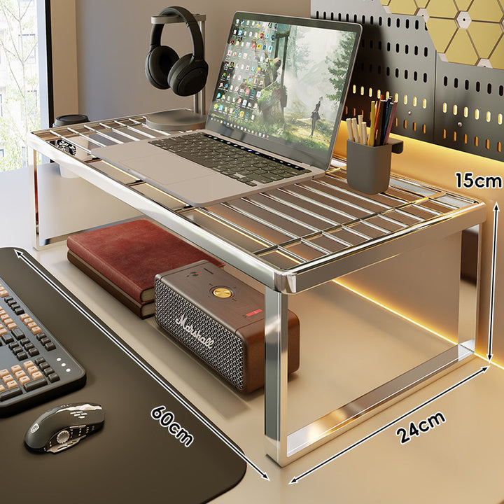 Ventilated Metal Grid Laptop & Monitor Riser with Under-Storage Shelf