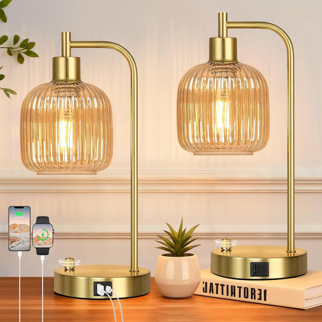 Modern glass table lamp with USB charging port