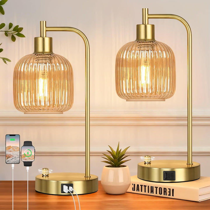 Modern glass table lamp with USB charging port