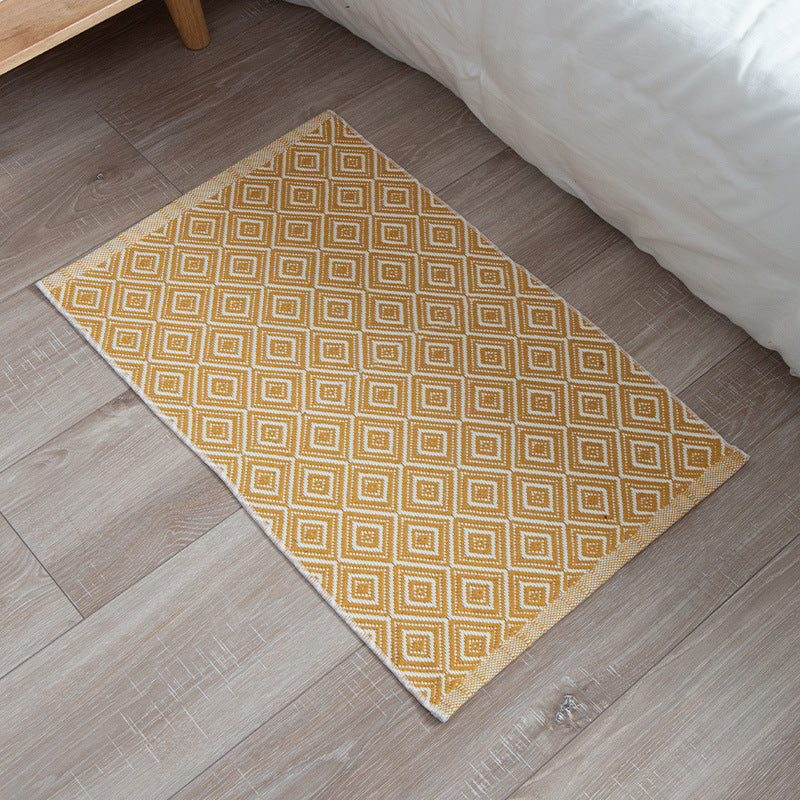 Striped cotton doormat with non-slip bottom and decorative woven edge