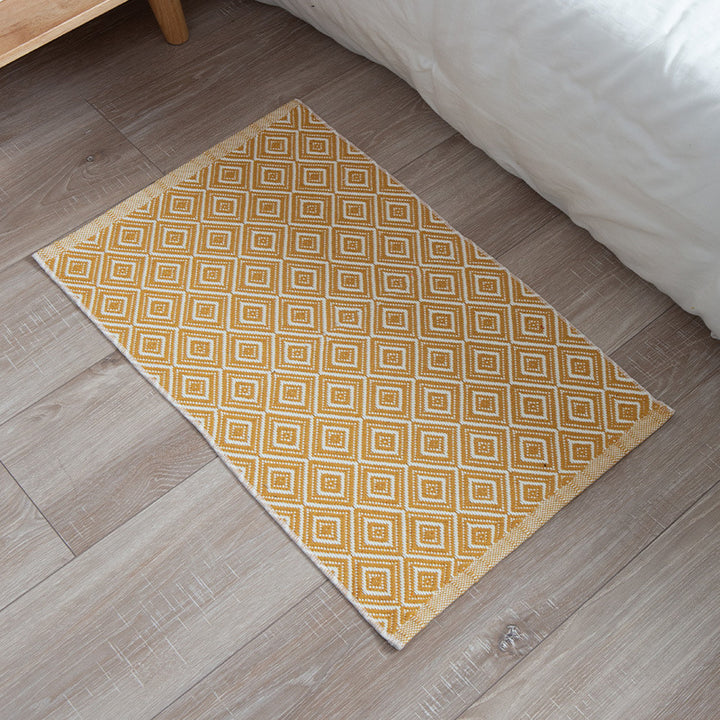 Striped cotton doormat with non-slip bottom and decorative woven edge