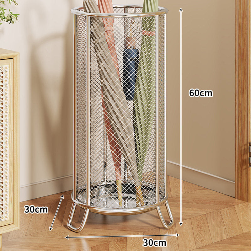 Mesh Cylindrical Umbrella Stand with Elevated Feet and Ventilated Metal Grid
