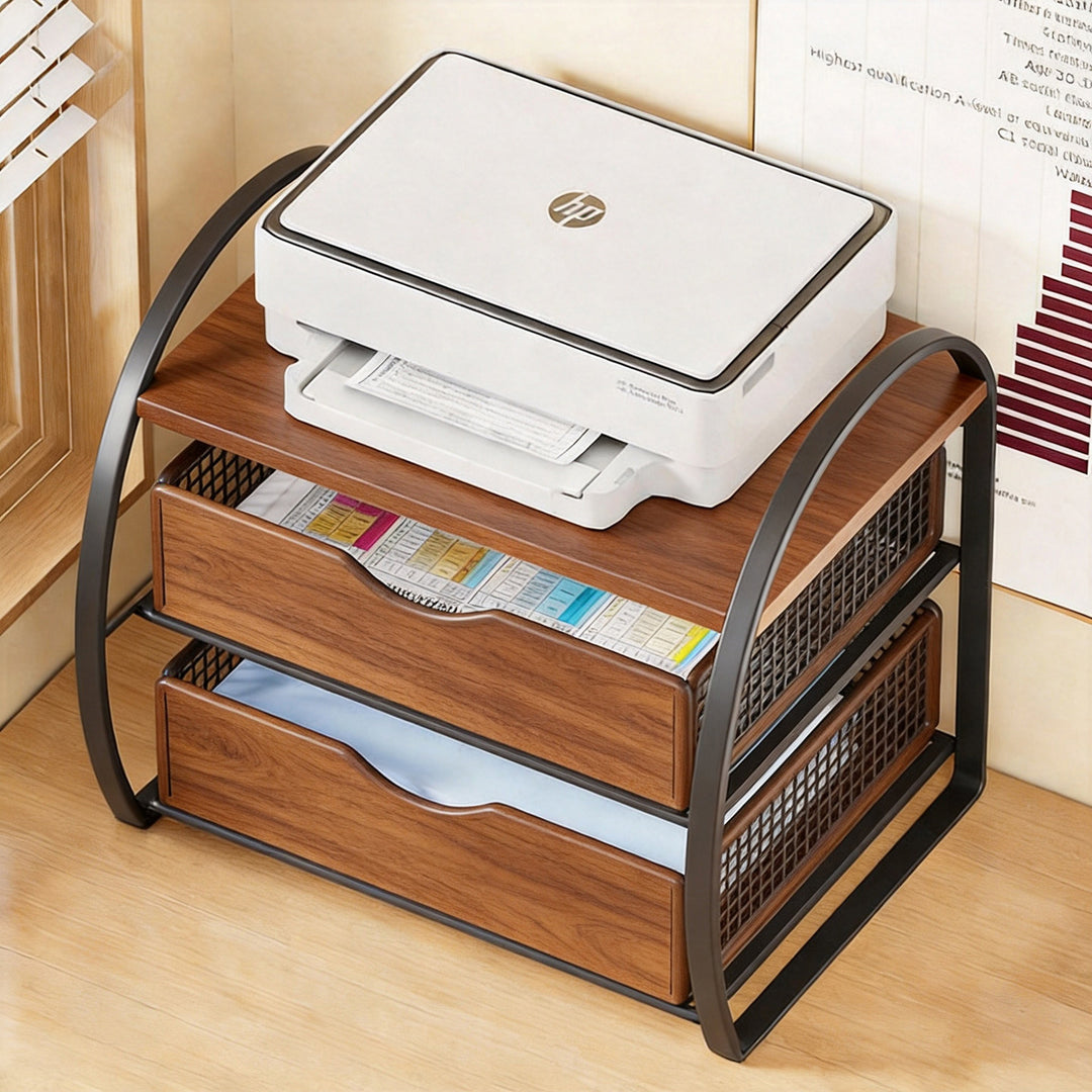 Compact Elevated Printer Stand with Under-Storage Wire Basket