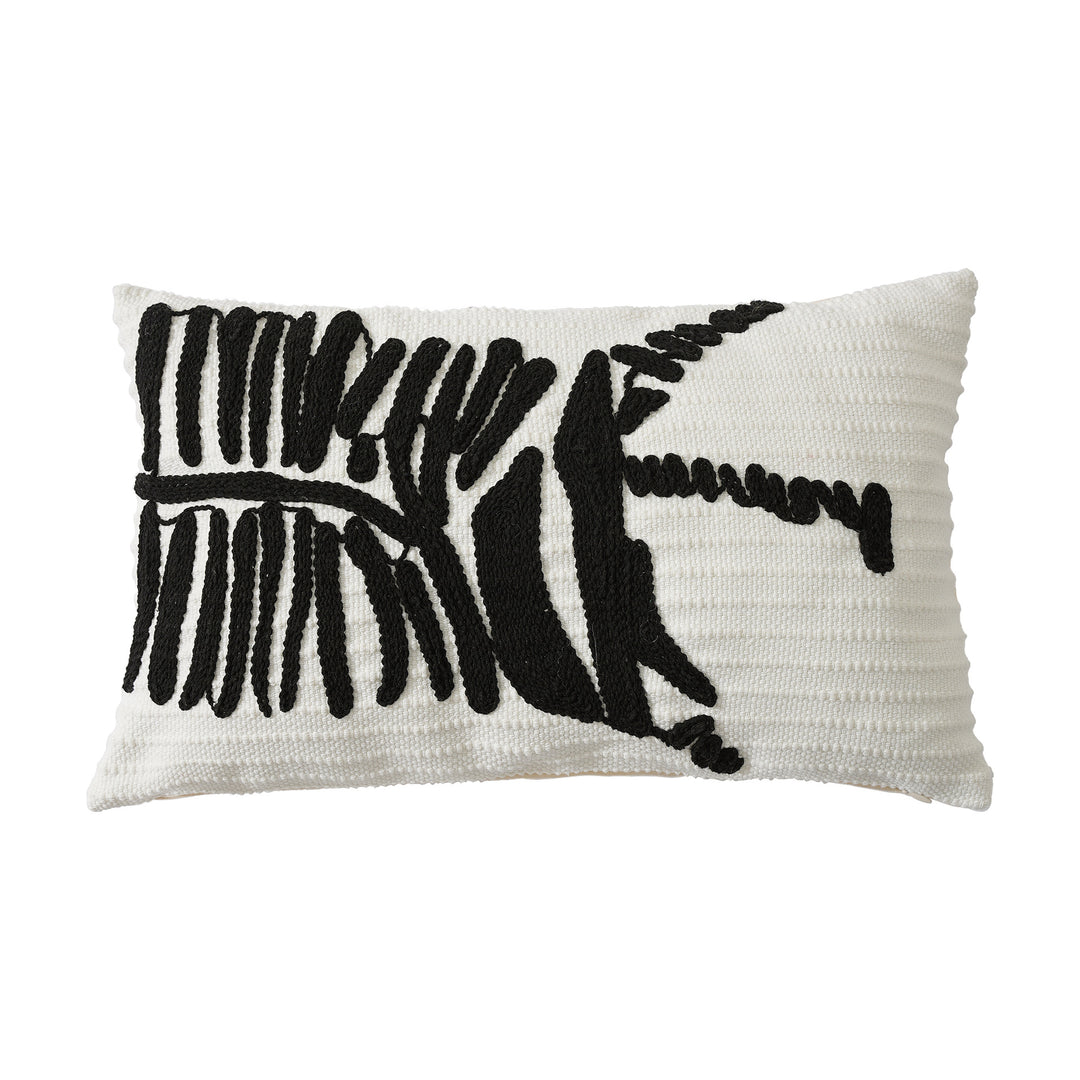 Decorative cushion cover with textured embroidery and geometric line motif