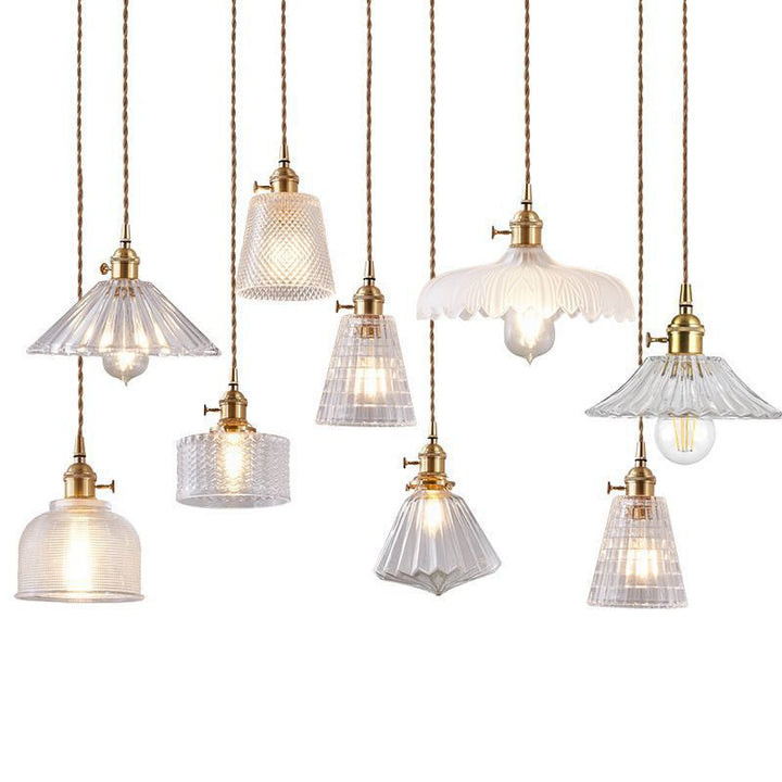 Fluted Glass Pendant Lamp with Vintage Brass Socket