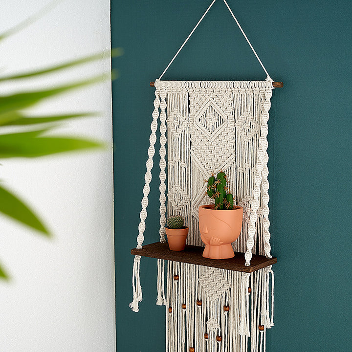 Macrame Wall Hanging with Decorative Shelf