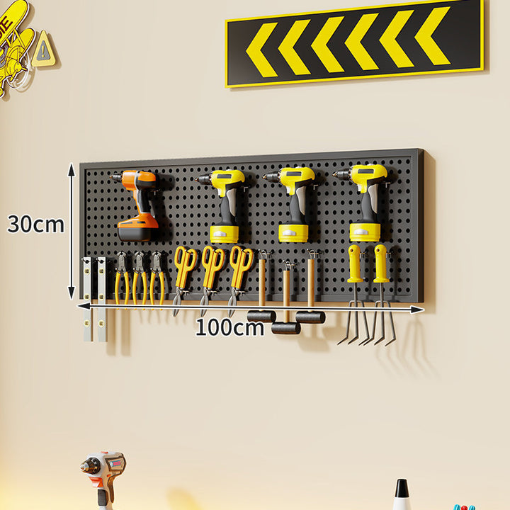 Wall-Mounted Perforated Metal Tool Pegboard Organizer with Magnetic Strip and Multi Hooks