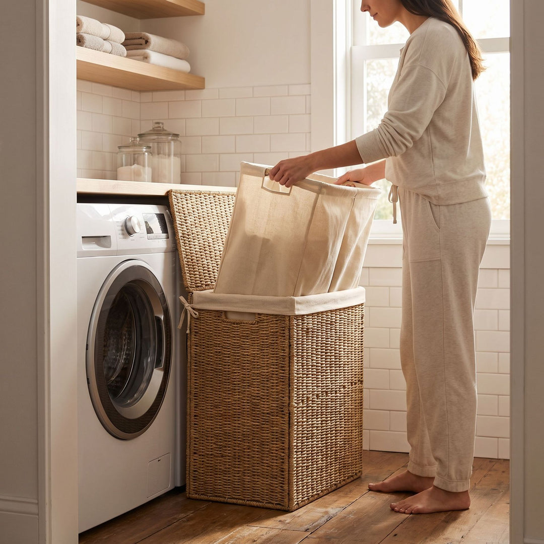 High-quality laundry basket made of natural wicker