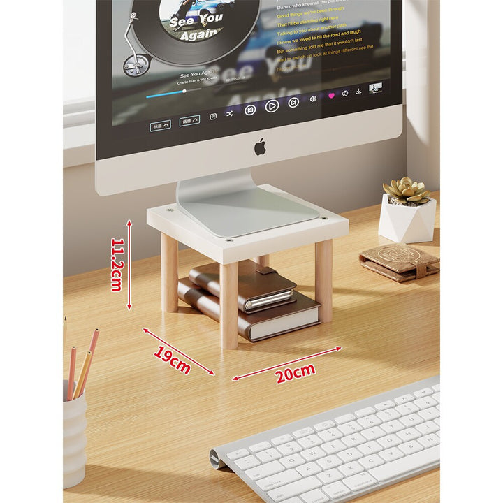 Elevated Wooden-Leg Monitor Riser with Under-Shelf Storage