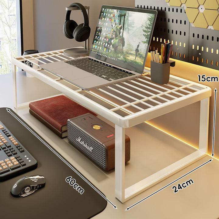 Ventilated Metal Grid Laptop & Monitor Riser with Under-Storage Shelf