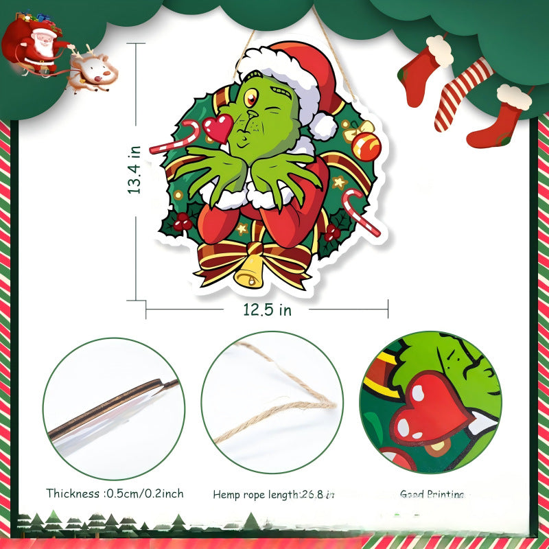 Decorative wooden sign with winter motifs
