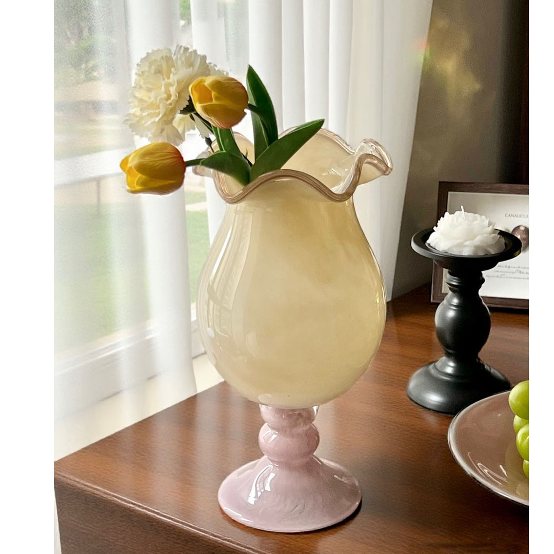 Handblown Ruffled Glass Decorative Vase