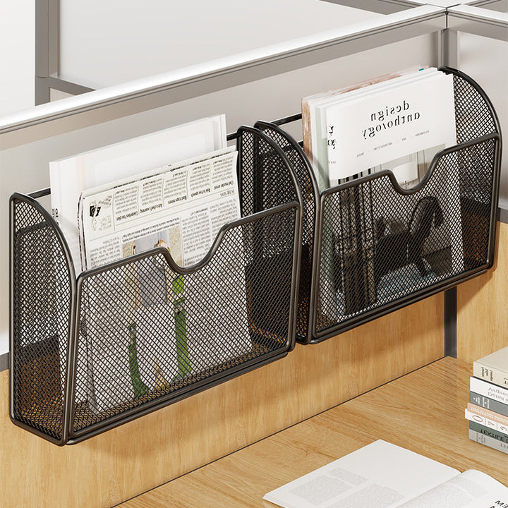 Metal Mesh Partition-Mounted Magazine & File Organizer