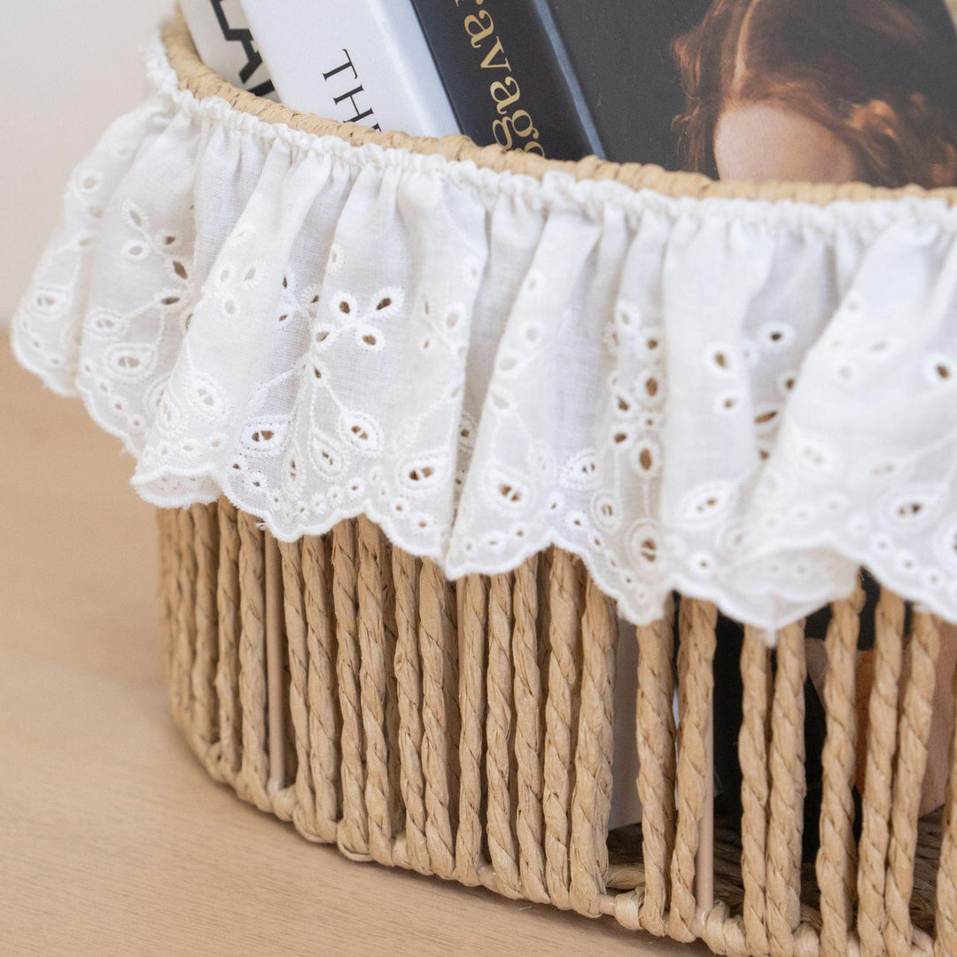 Charming storage basket with ruffle detail
