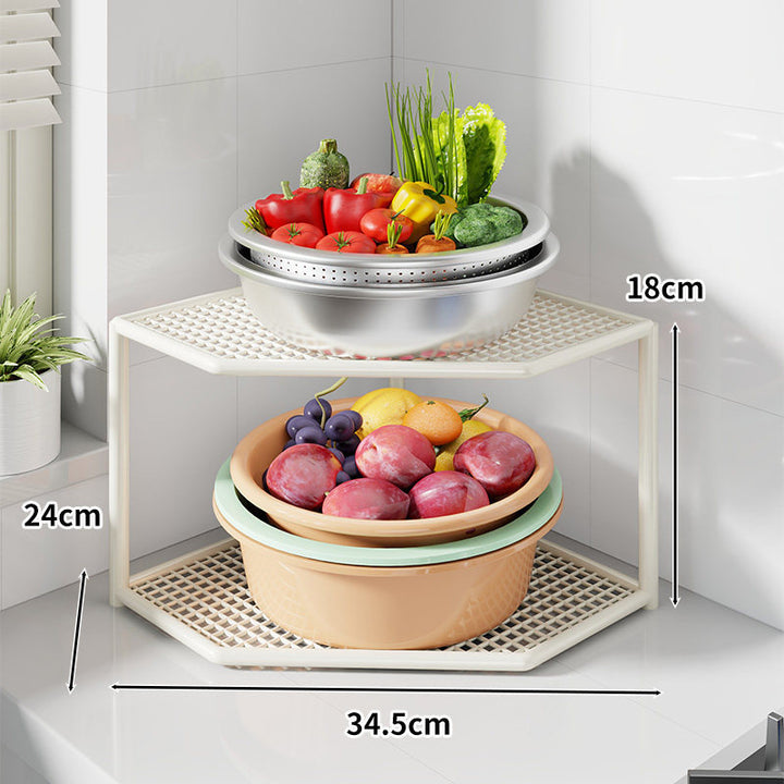 Corner Three-Tier Metal Mesh Kitchen Countertop Organizer