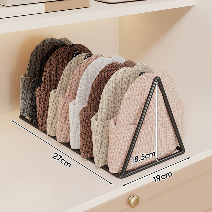 Triangular Metal Multi-Slot Knit Hat and Beanie Organizer Rack