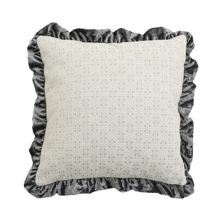 Hand-tufted square decorative cushion cover with floral chenille appliqué