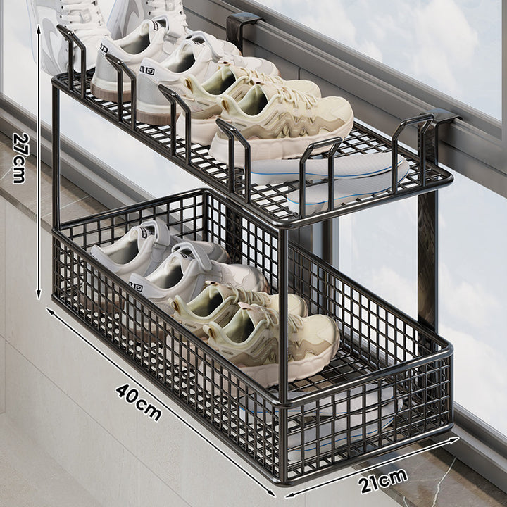 Over-Window Hanging Shoe Drying and Storage Basket Organizer
