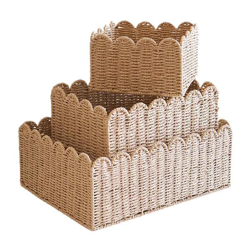 Handcrafted storage basket with curved edge